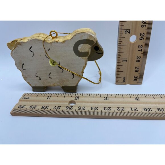 Handmade Wooden Sheep Ornament With Golden String A587 - Picture 3 of 3